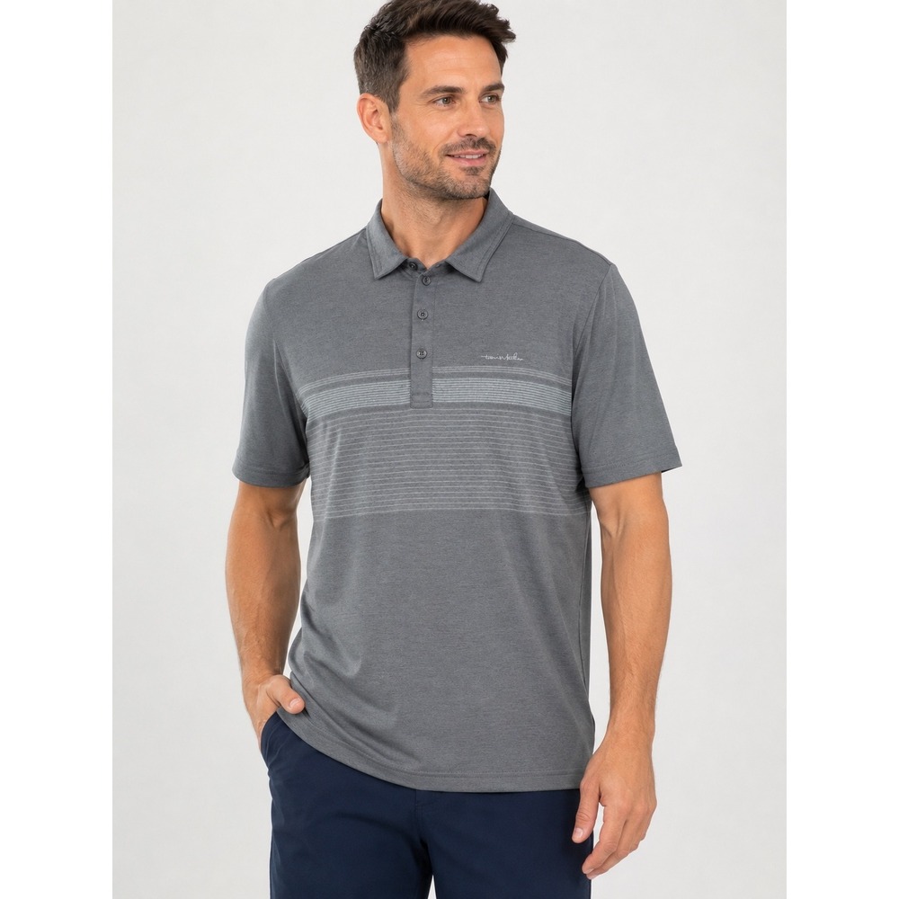 TravisMathew Mens XL Gray Striped Short Sleeve Performance Golf Polo Shirt